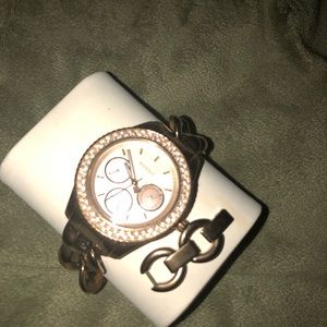 Fossil womens rose gold link-chain watch